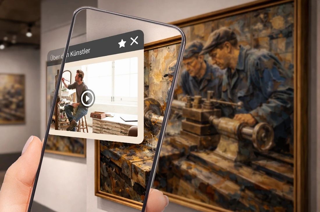 3D-Avatar als digitaler Museumsführer neben einem Exponat