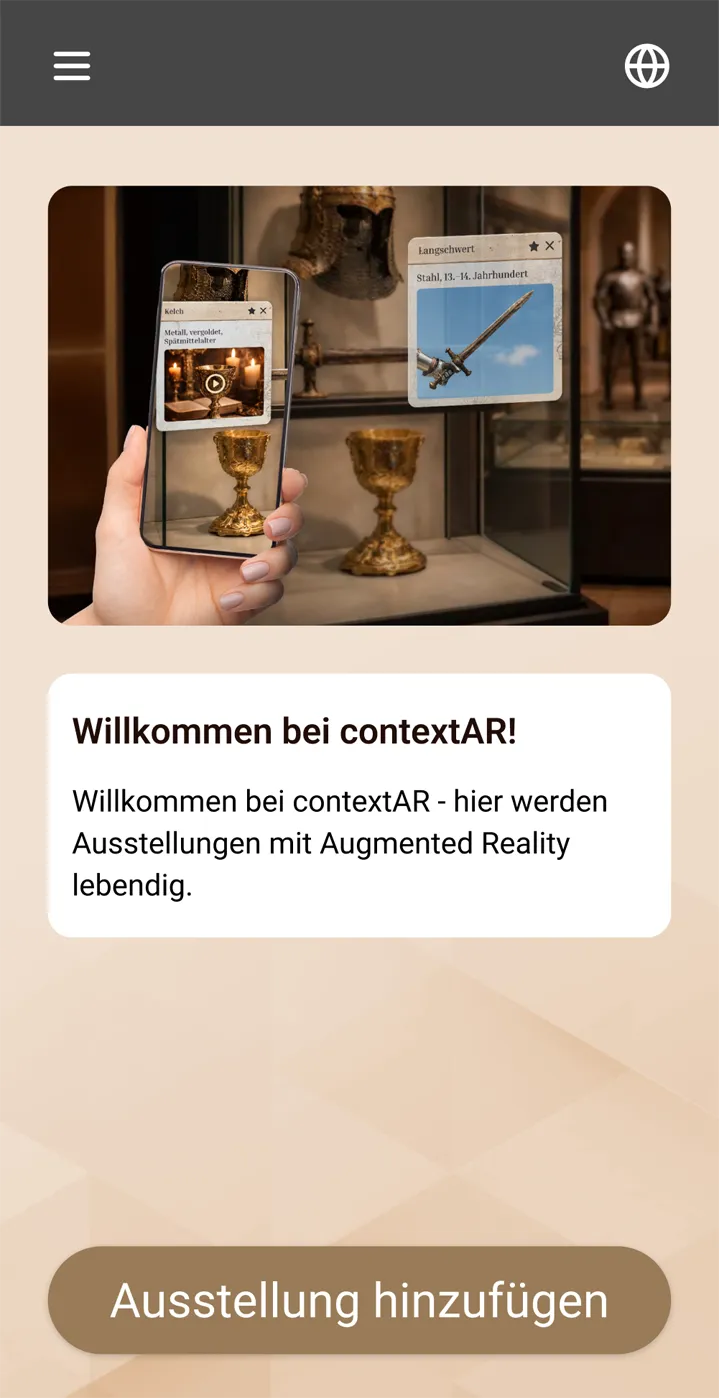 contextAR App-Ansicht mit Video-Overlay im Museum